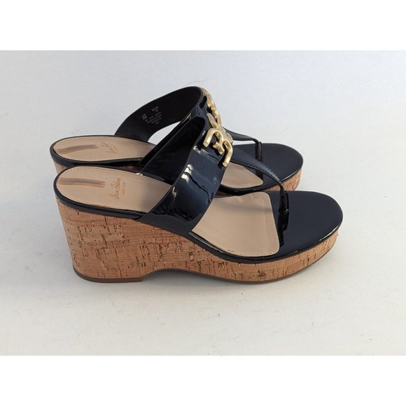 Sam Edelman Yardlie Black Patent Leather Wedge Platform Sandals Size 8 - Picture 5 of 13